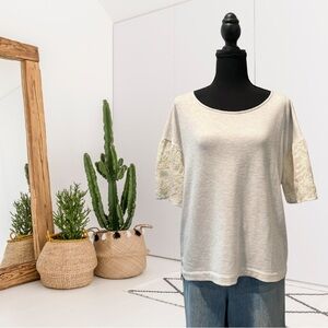 Anthropologie Dolan Left Coast Lace Lantern Sleeve Top